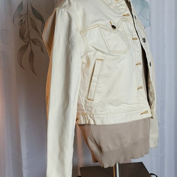 Women's Small Harley Davidson Off White Cream Denim Jacket - Picture 2 of 8